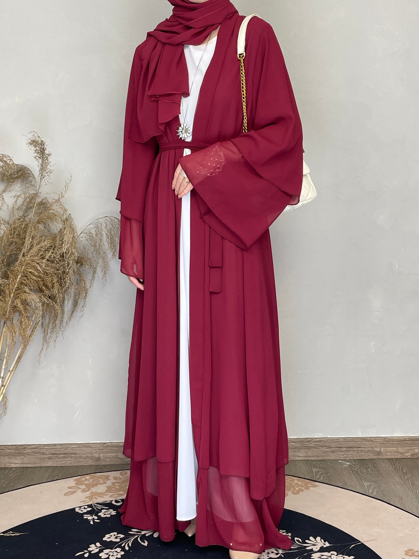 #CL24 Three-piece set Chiffon cardigan open abaya Muslim long women dress