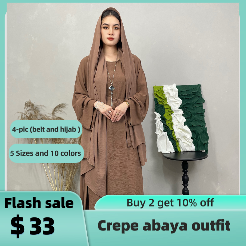 Four-piece Linen Cotton Abaya: The Perfect Muslim Long Dress