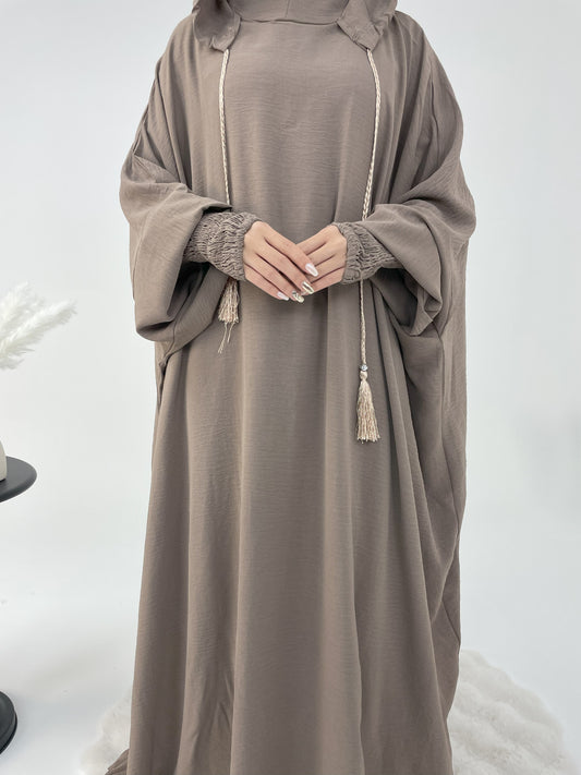 #CL52 Modest Hooded Abaya Dress | Drawstring Casual Maxi with Smocked Cuffs ✦ CLFashionNew