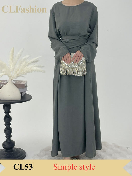 #CL53 Knot-Front Modest Abaya Dress ✦ Solid Color Daily Wear in 4 Sizes & Colors