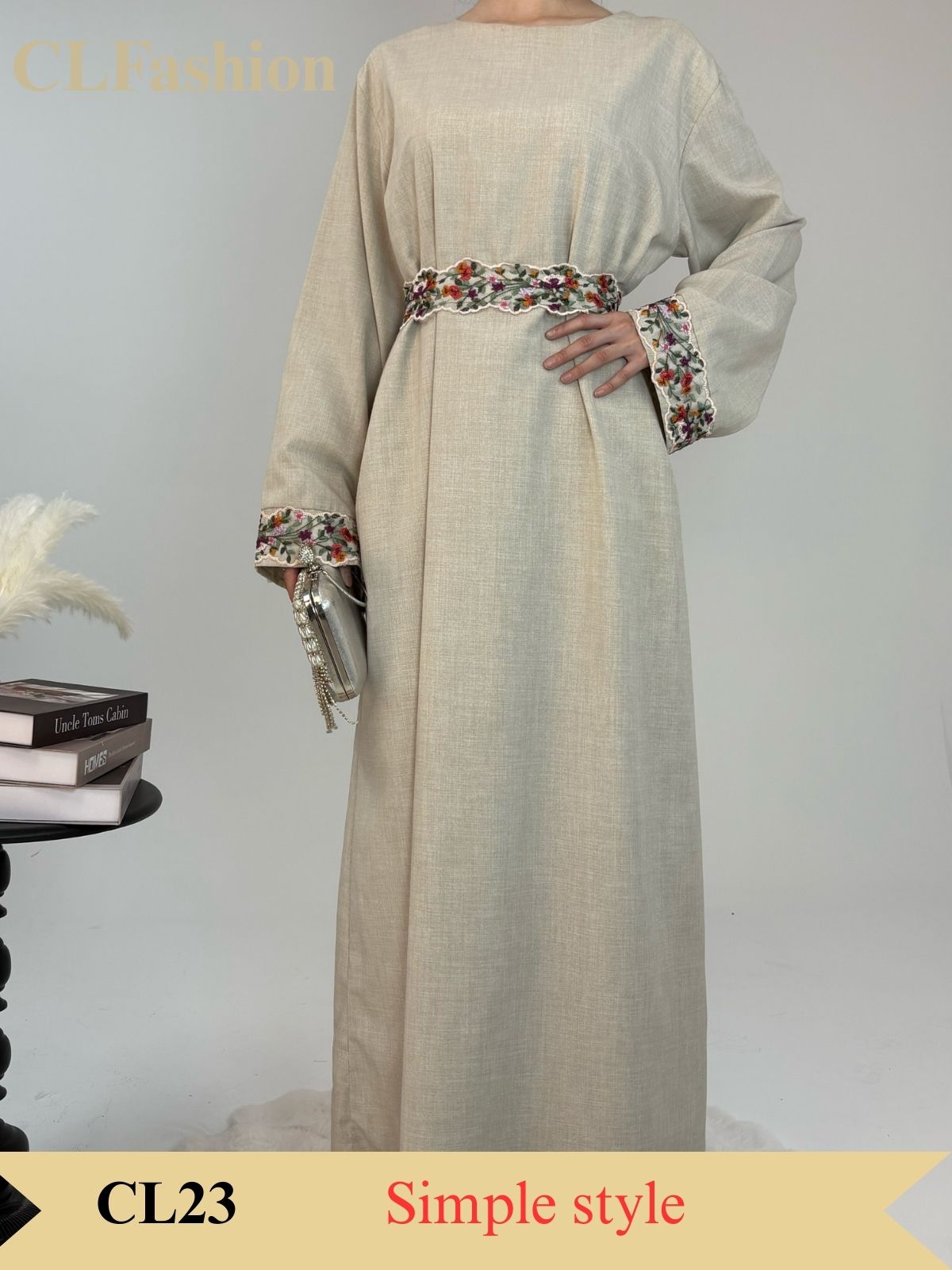 #CL23  Luxury Textured Abaya Dress | Heavy Embroidery & Breezy Modest Silhouette (S-2XL)