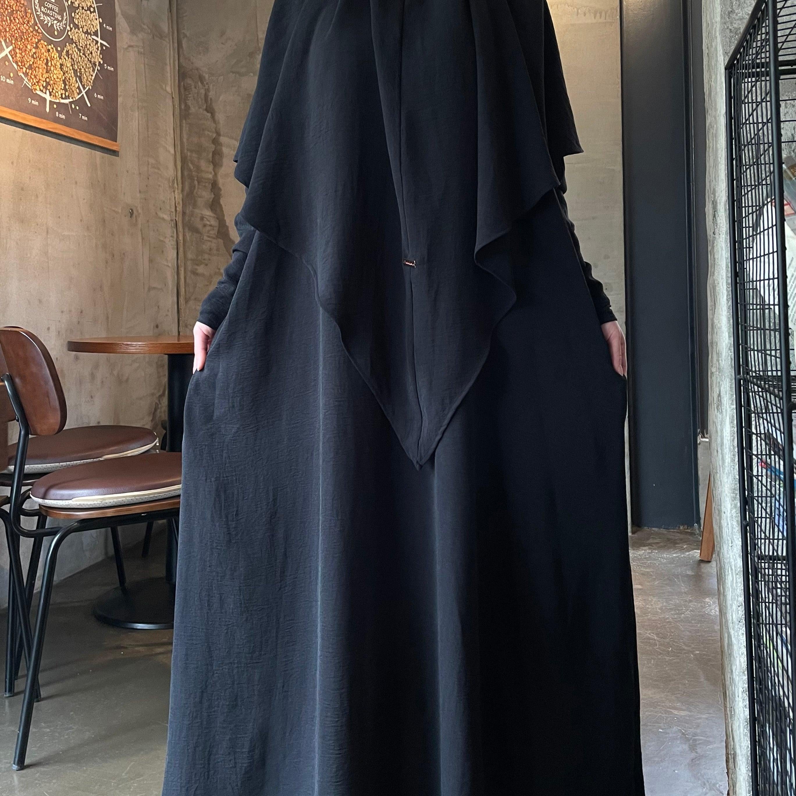 #CL05  Luxury Crepe Khimar & Abaya Set | Modest Muslim Dress with Breathable Hijab ✦ Halal-Certified