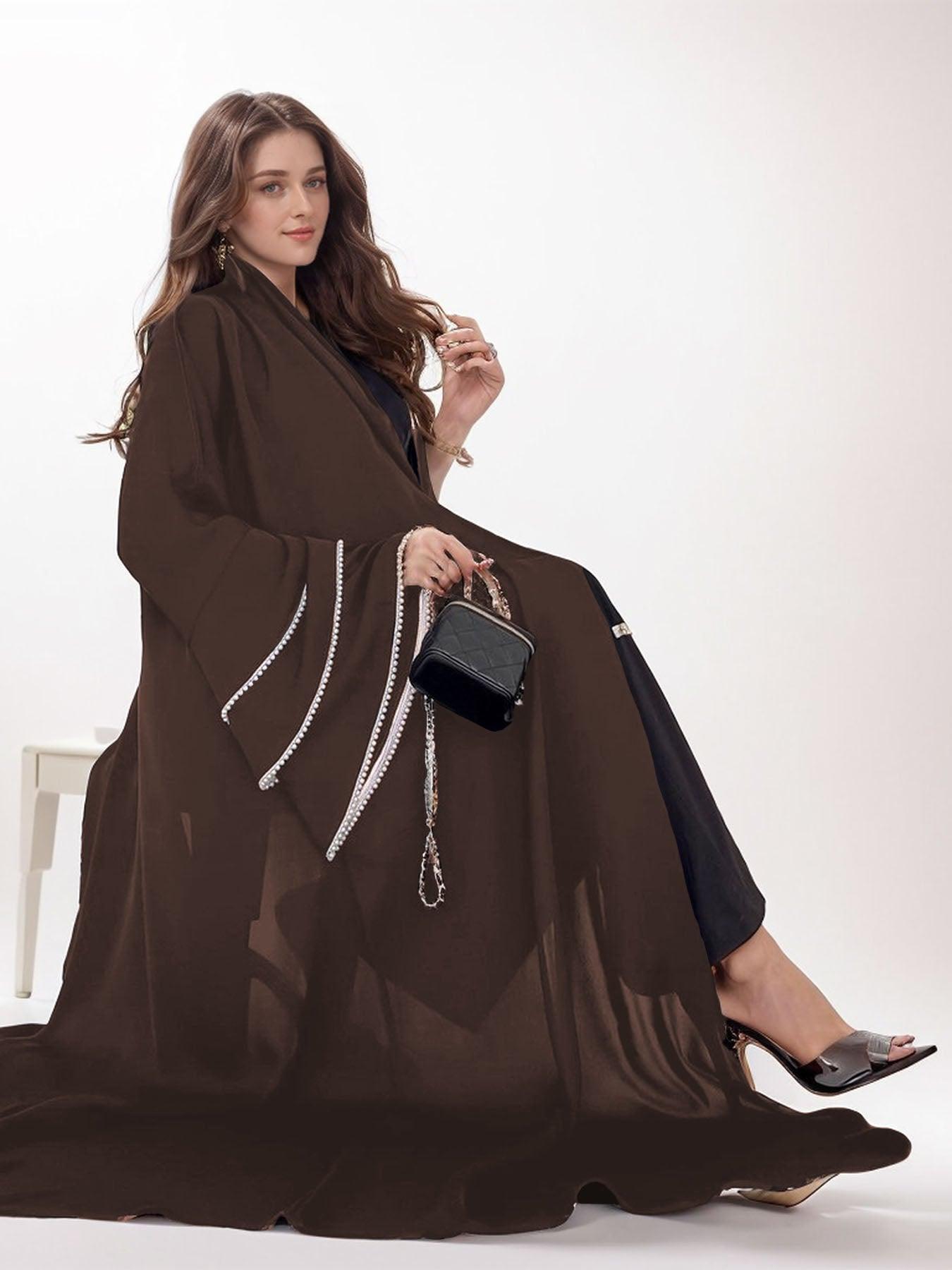 #CL11  Luxury Pearl-Sleeve Abaya ✦ Handcrafted Muslim Dress for Weddings & Eid Celebrations