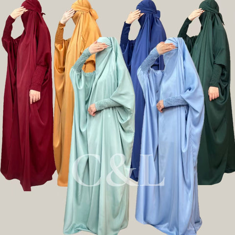 #CL29  Mother and kids jilbab  one-piece jilbab satin jilbab Muslim long women dress