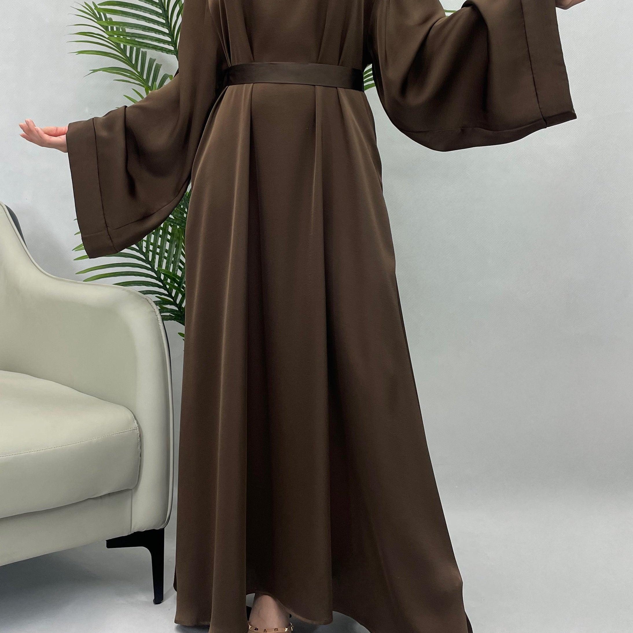 #CL12 Luxury Satin Abaya Dress | Solid Color Modest Long Dress for Muslim Women ✦ 5 Sizes