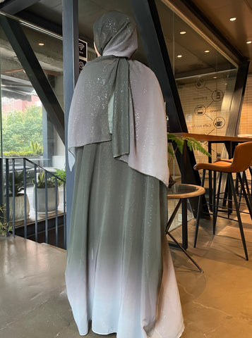#CL02  Galaxy abaya outfit, Four pieces set , Chiffon abaya Muslim long dress, Caftan dress