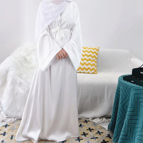 #CL07  Solid Abaya Simple Dress Satin Abaya  Muslim Long Women Dress