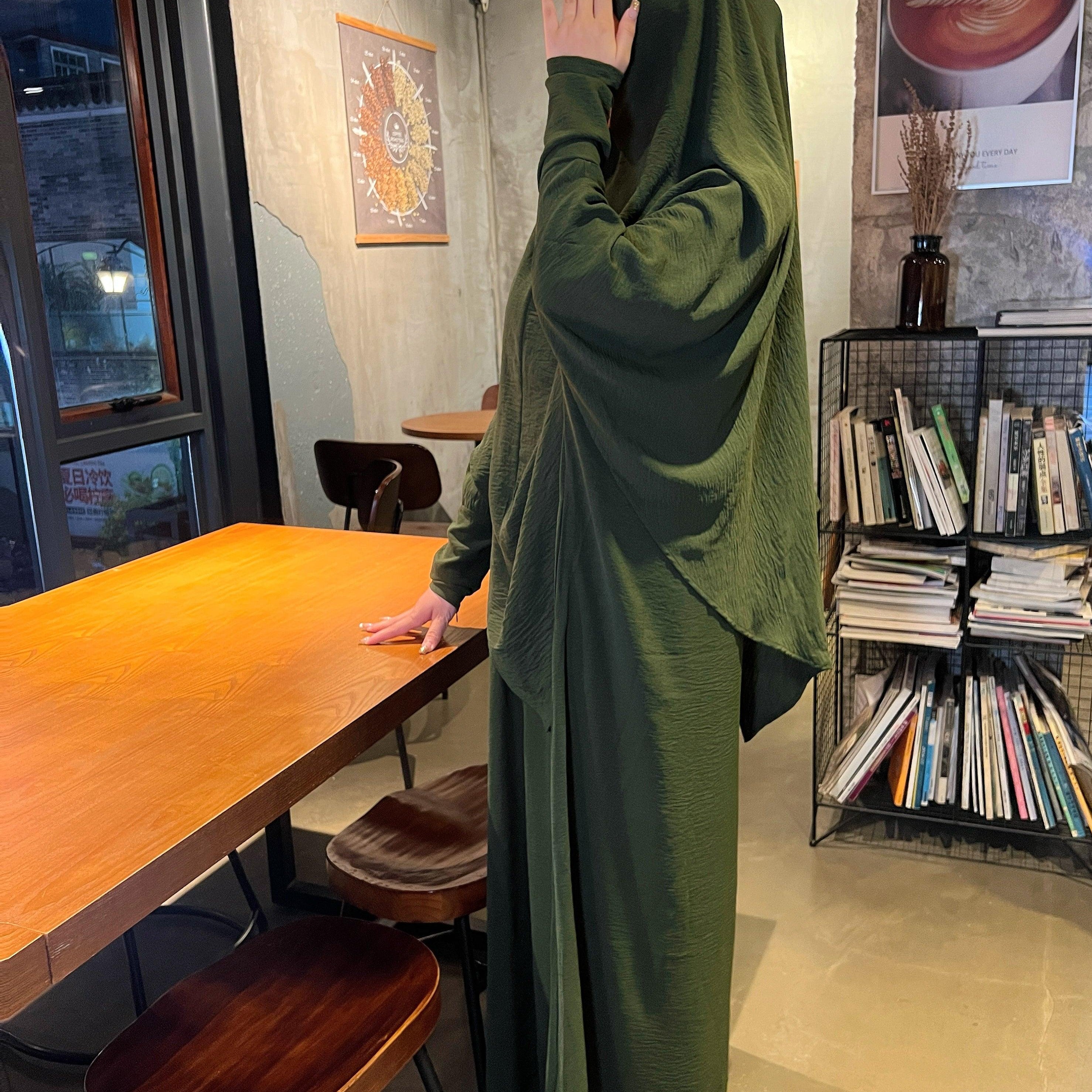 #CL05  Luxury Crepe Khimar & Abaya Set | Modest Muslim Dress with Breathable Hijab ✦ Halal-Certified