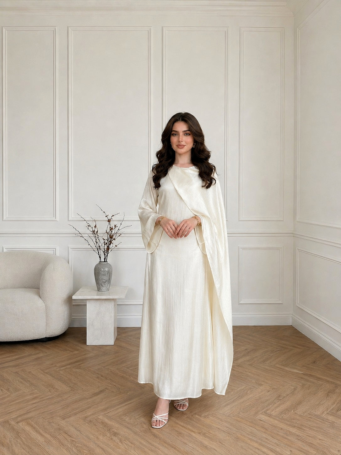 white maxi dress gold belt Zanvylia Bohemian White Lace Maxi Dress, V-Neck Long Bell Sleeve Waist Belt Semi-Sheer Floral Embroidery Vacation Dress, Women's, Size: XL