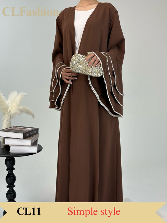 #CL11  Luxury Pearl-Sleeve Abaya ✦ Handcrafted Muslim Dress for Weddings & Eid Celebrations