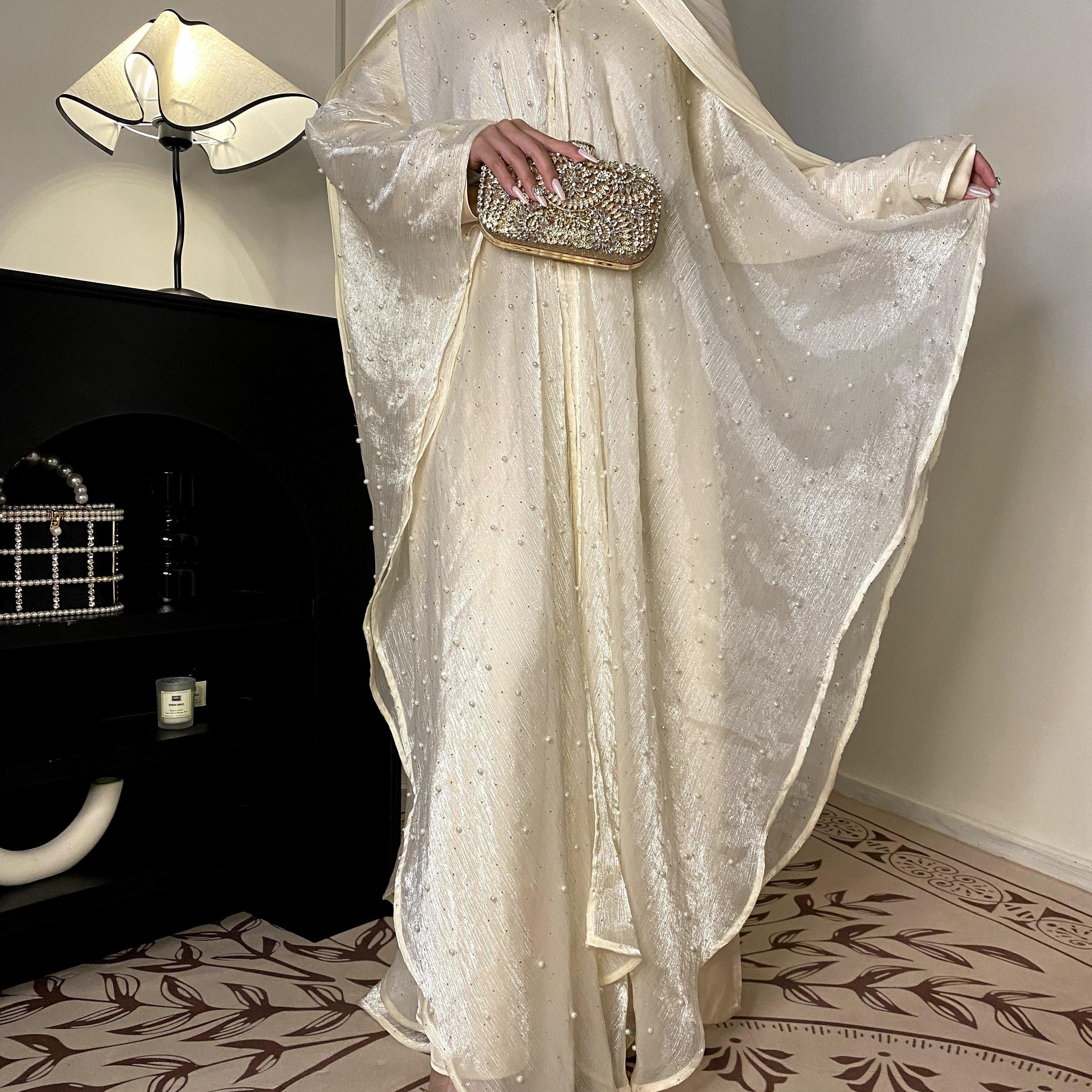 #CL01  Star Light Abaya, Shiny robe two-piece set, abaya cardigan and base layer dress