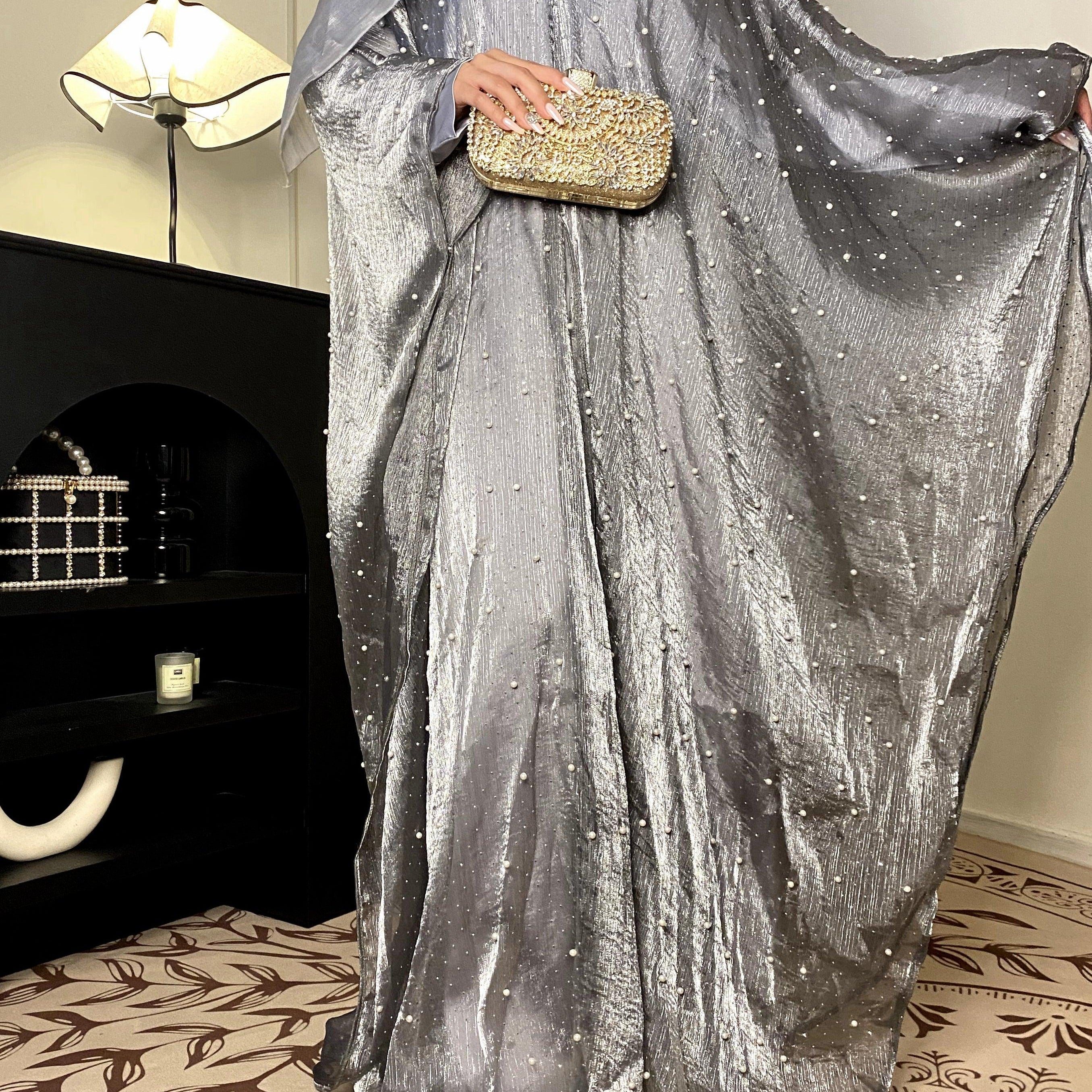 #CL01  Star Light Abaya, Shiny robe two-piece set, abaya cardigan and base layer dress