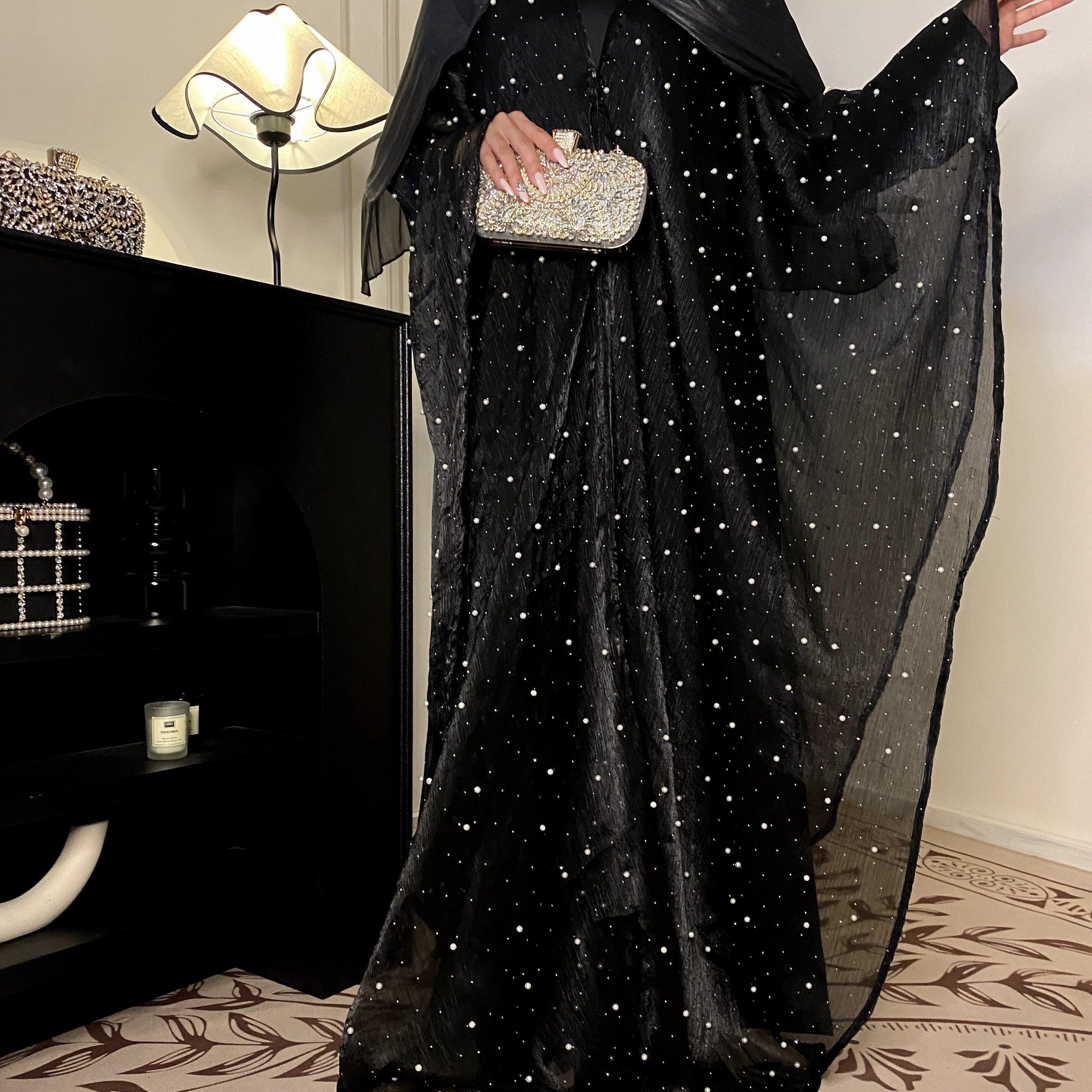 #CL01  Star Light Abaya, Shiny robe two-piece set, abaya cardigan and base layer dress