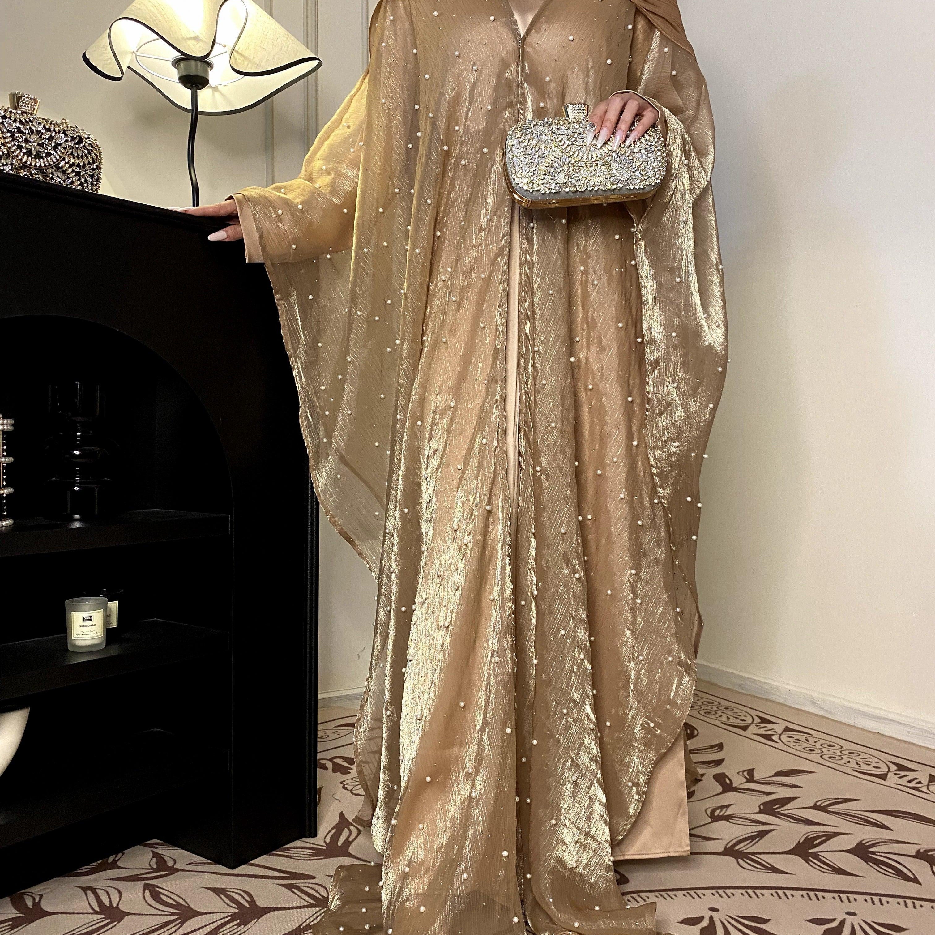 #CL01  Star Light Abaya, Shiny robe two-piece set, abaya cardigan and base layer dress