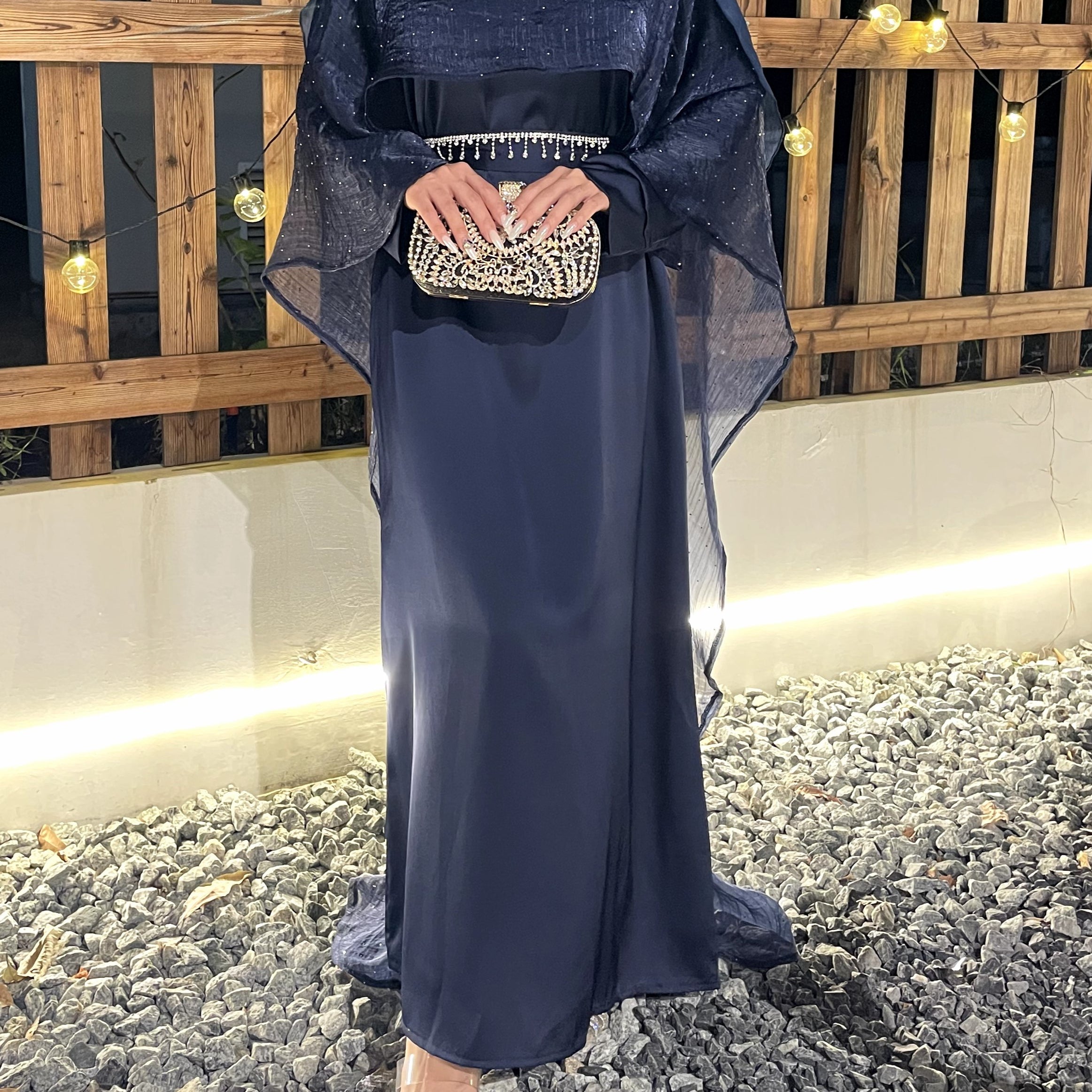 #CL02 Galaxy Embroidered Abaya Dress - Luxury 2-in-1 Cape Abaya Set for Eid & Evening Galas