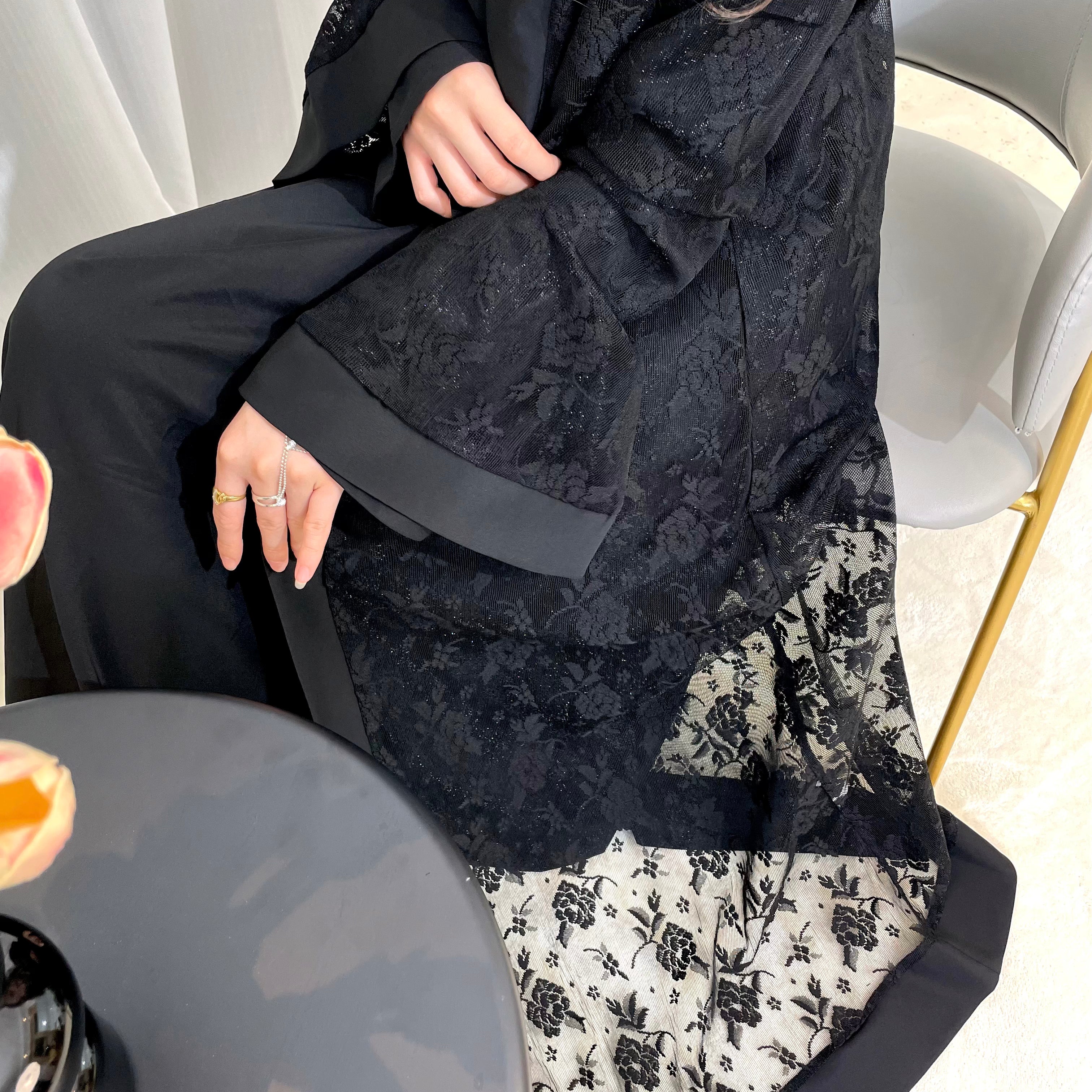 CL59 Lace two-piece outfit, lace abaya , inner dress and cardigan, nida abaya muslim dress