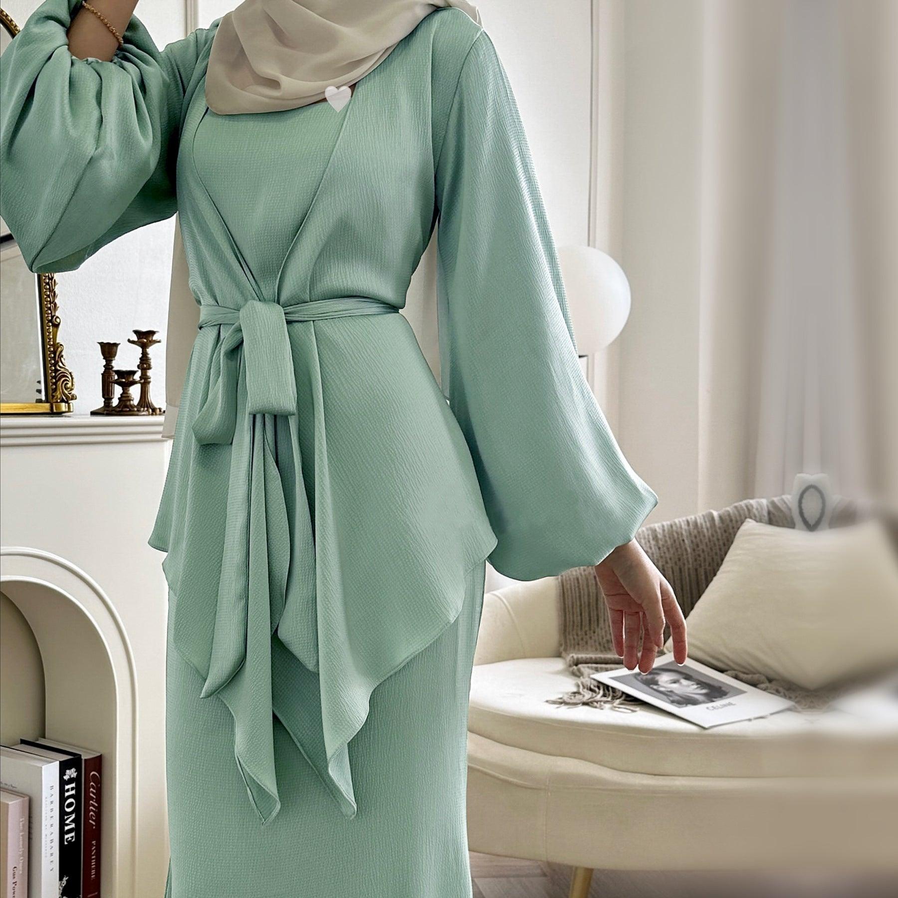 #CL22 Japanese-Style 3-Piece Abaya Set | Soft Silky Modest Dress with Belt & Lining (4 Colors)