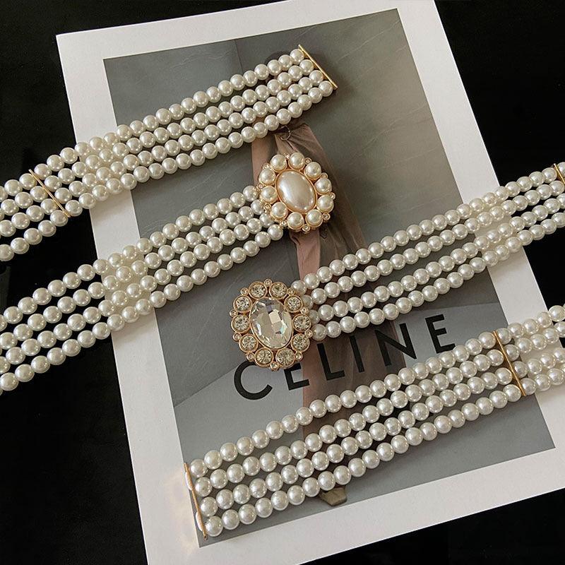 WG05 Triple layer pearl belt with diamonds