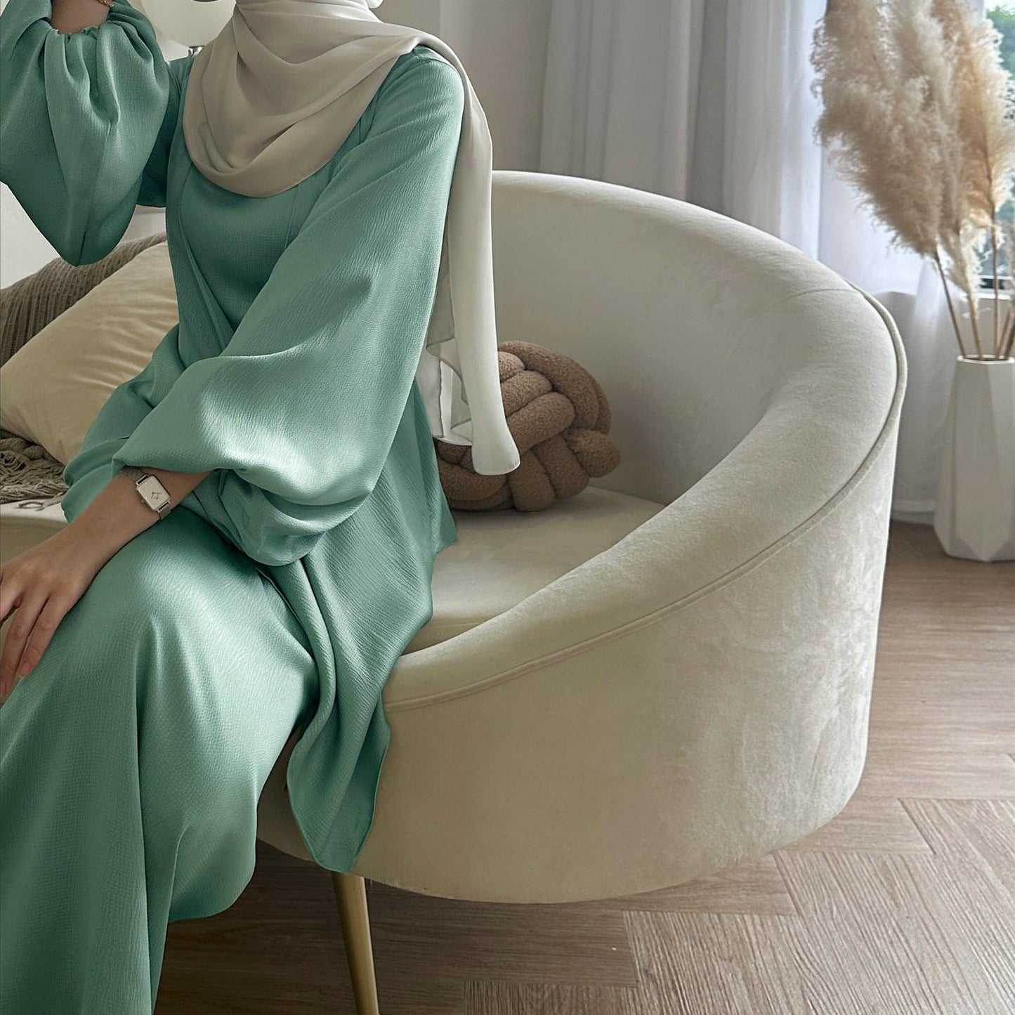 #CL22 Japanese-Style 3-Piece Abaya Set | Soft Silky Modest Dress with Belt & Lining (4 Colors)