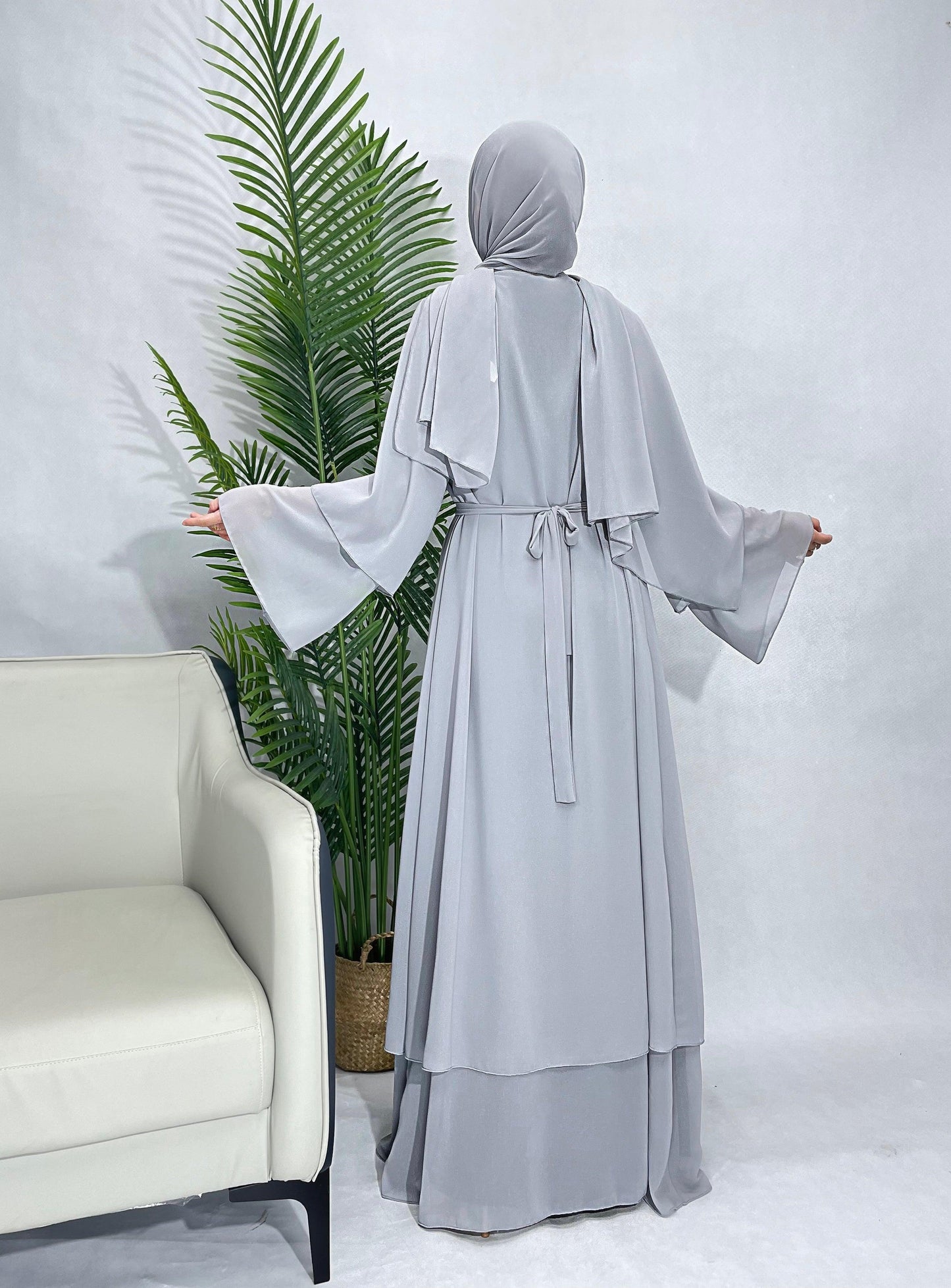 #CL24  Three-piece set Chiffon cardigan open abaya Muslim long women dress