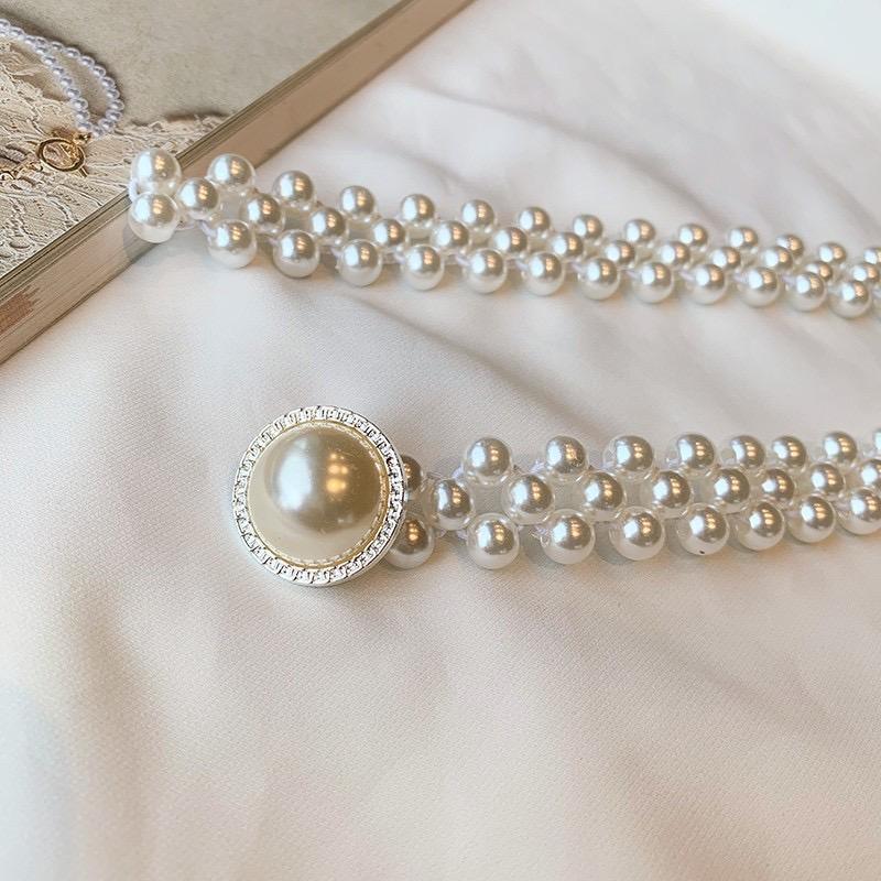 #CL25 Adjustable Pearl Waist Belt ✦ Elastic Stretch Chain for Abaya & Dresses