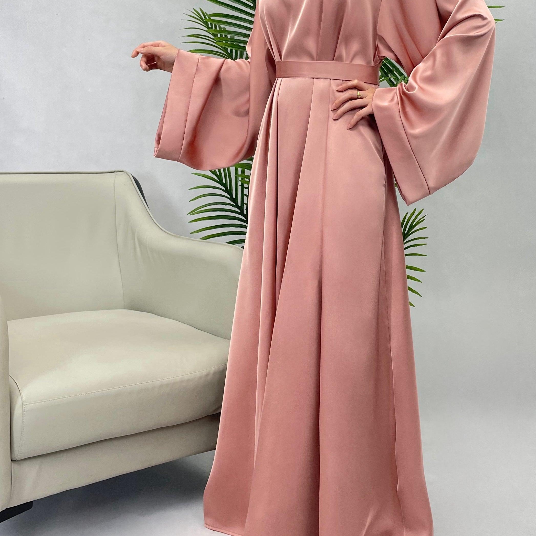 #CL12 Luxury Satin Abaya Dress | Solid Color Modest Long Dress for Muslim Women ✦ 5 Sizes