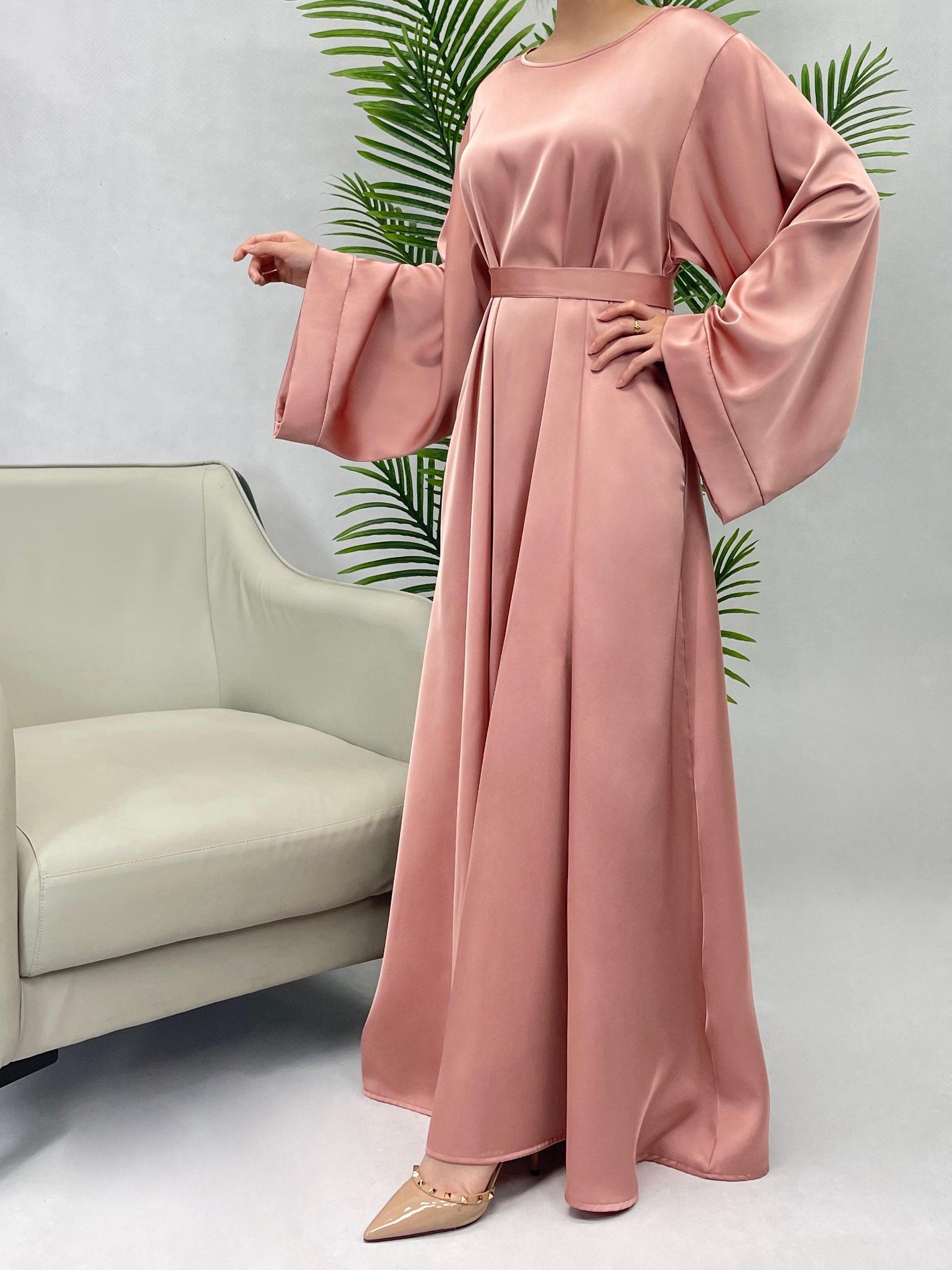 #CL12 Luxury Satin Abaya Dress | Solid Color Modest Long Dress for Muslim Women ✦ 5 Sizes