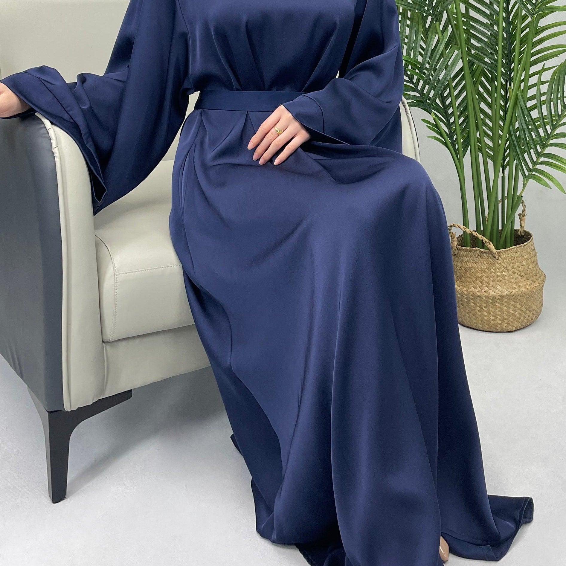 #CL12 Luxury Satin Abaya Dress | Solid Color Modest Long Dress for Muslim Women ✦ 5 Sizes