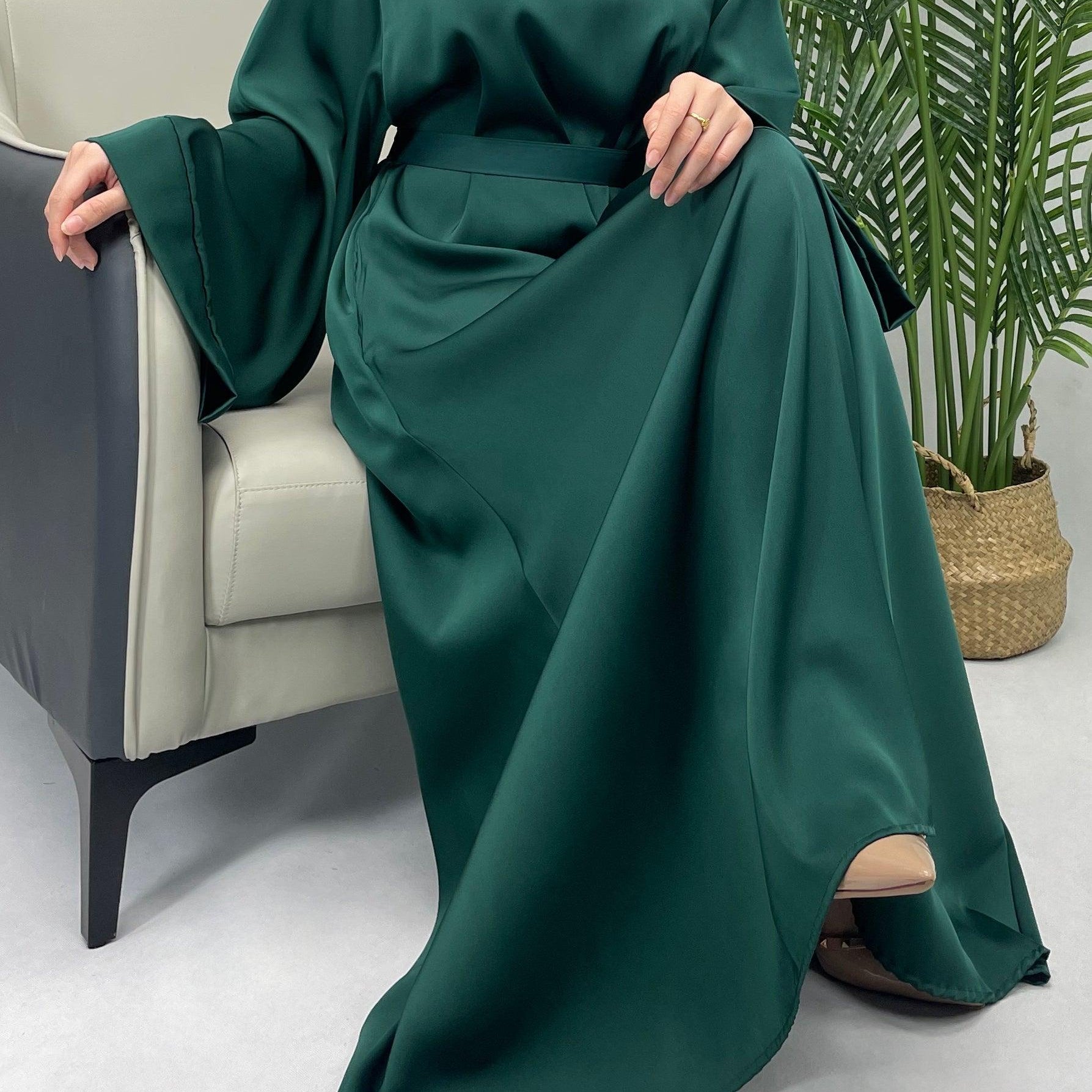#CL12 Luxury Satin Abaya Dress | Solid Color Modest Long Dress for Muslim Women ✦ 5 Sizes