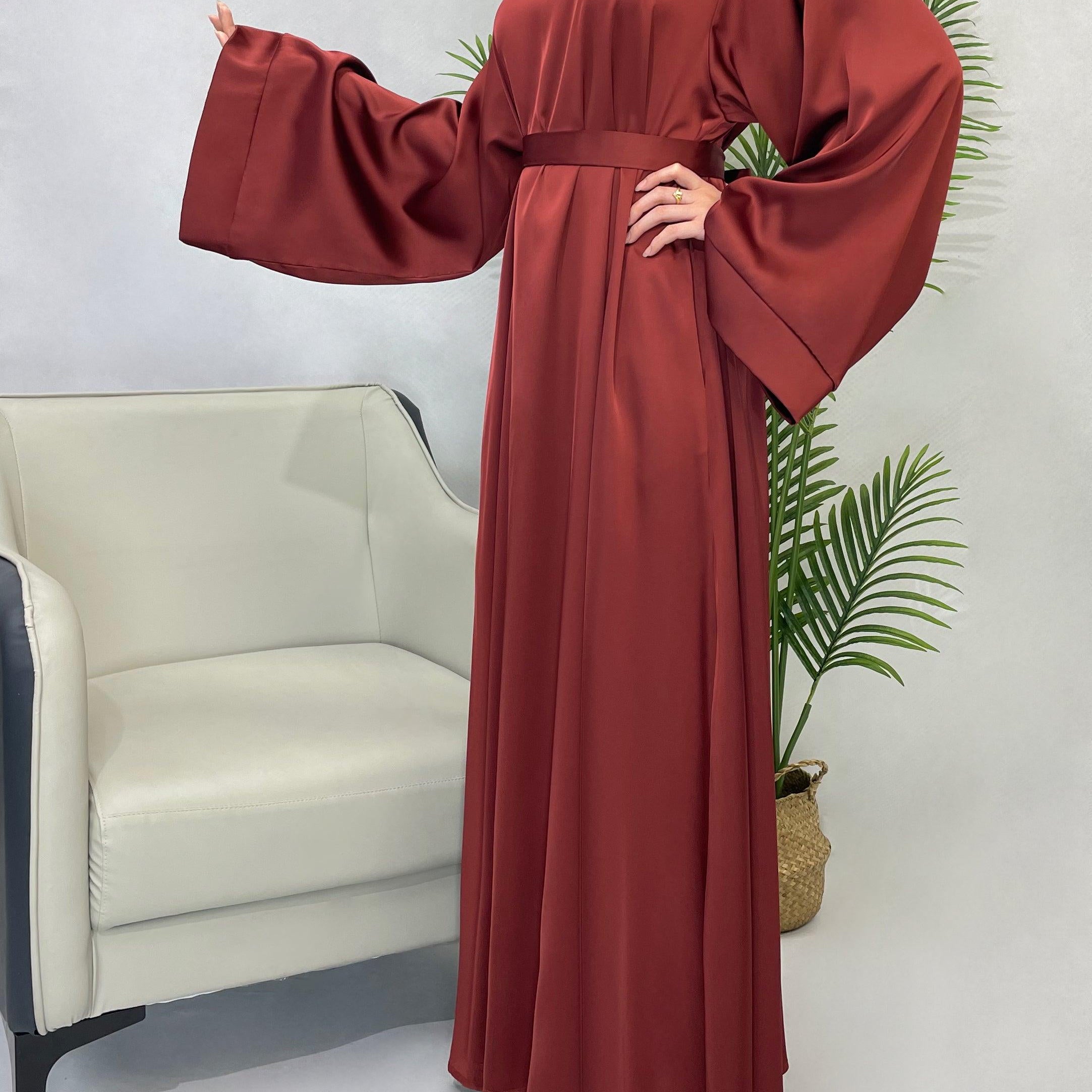 #CL12 Luxury Satin Abaya Dress | Solid Color Modest Long Dress for Muslim Women ✦ 5 Sizes
