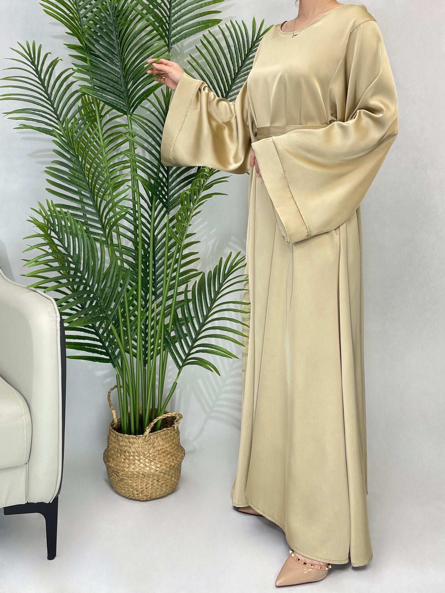#CL12 Luxury Satin Abaya Dress | Solid Color Modest Long Dress for Muslim Women ✦ 5 Sizes