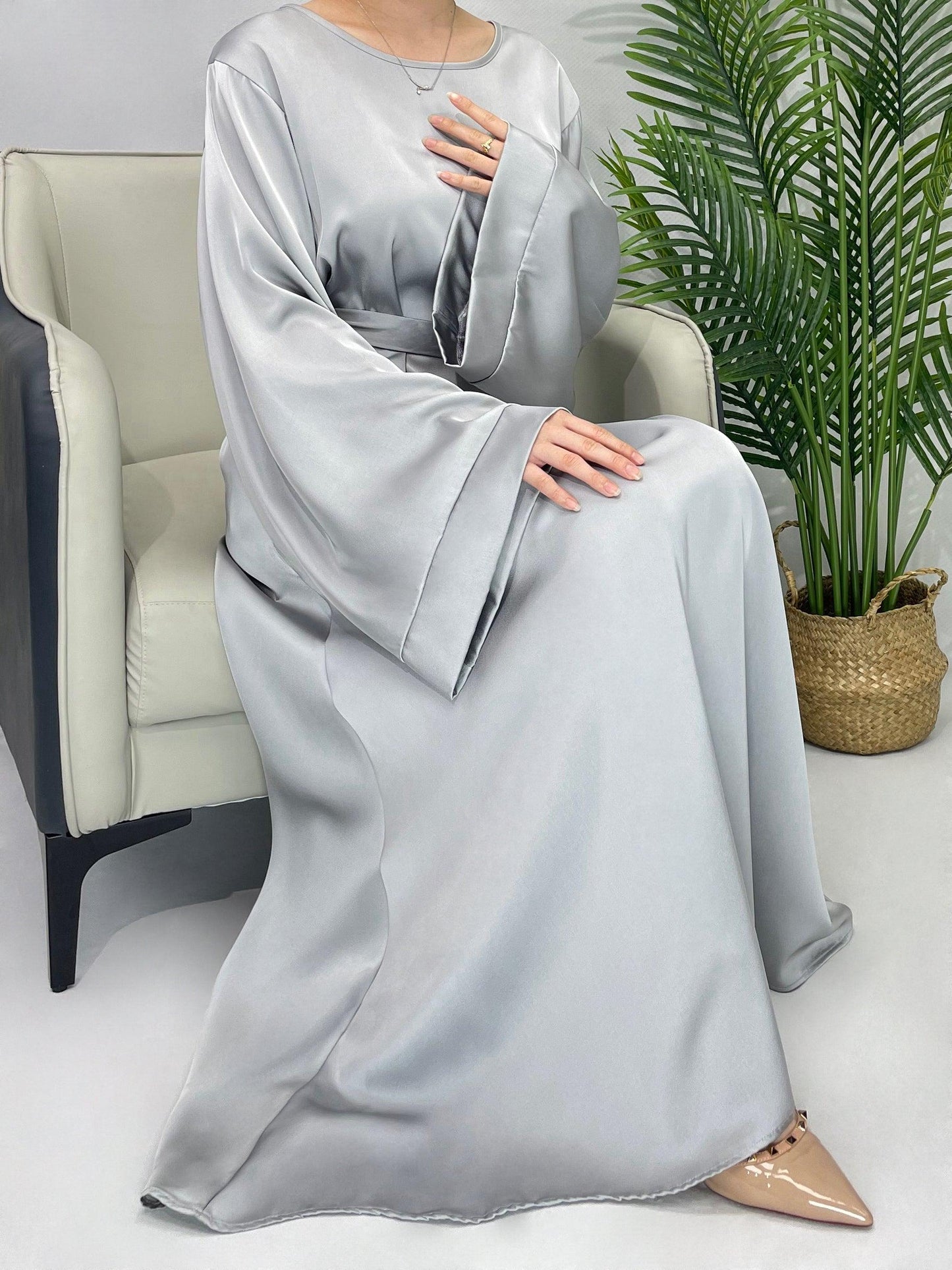 #CL12 Luxury Satin Abaya Dress | Solid Color Modest Long Dress for Muslim Women ✦ 5 Sizes