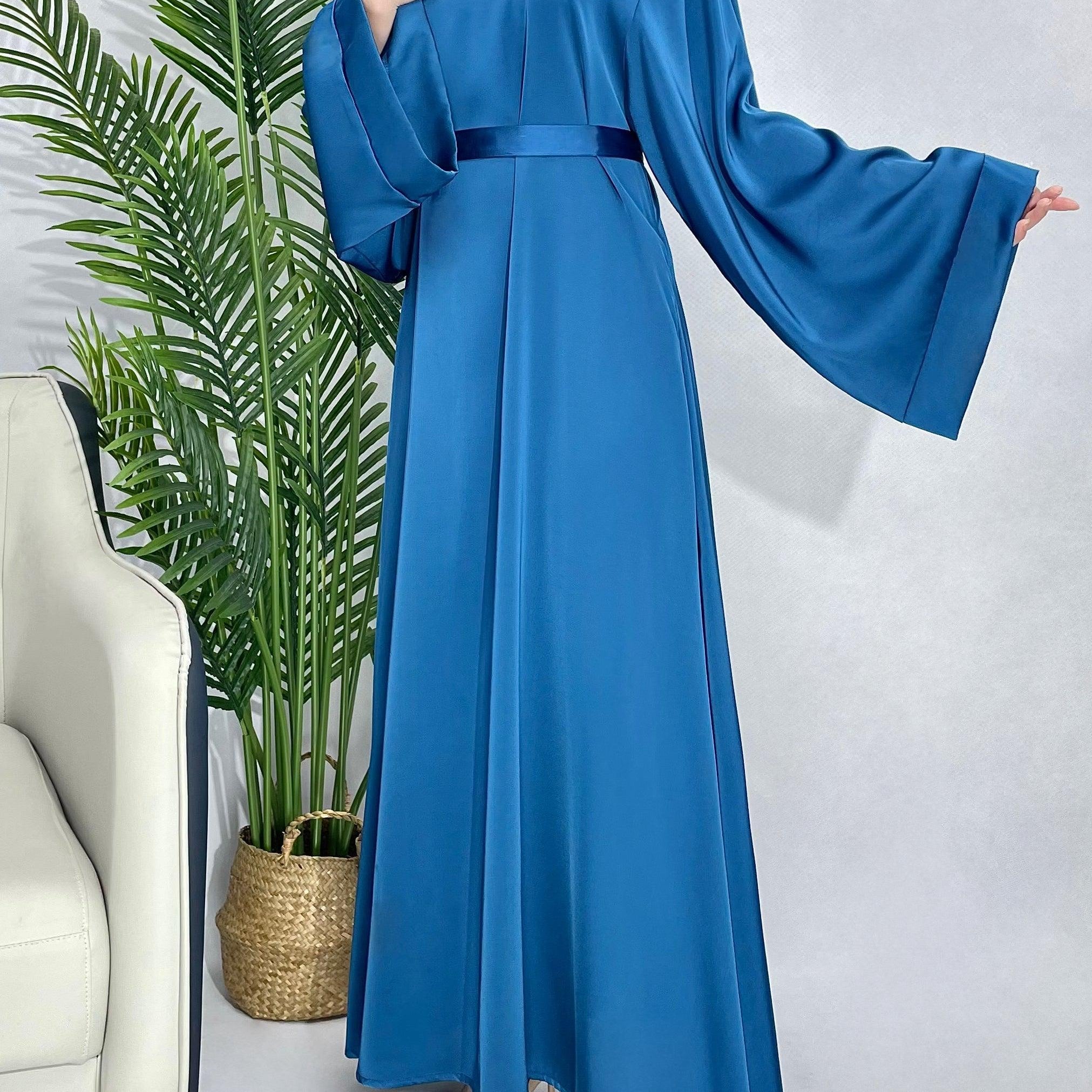 #CL12 Luxury Satin Abaya Dress | Solid Color Modest Long Dress for Muslim Women ✦ 5 Sizes