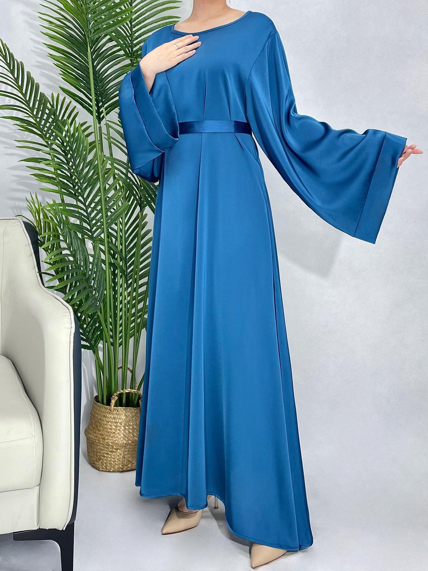 #CL12 Luxury Satin Abaya Dress | Solid Color Modest Long Dress for Muslim Women ✦ 5 Sizes