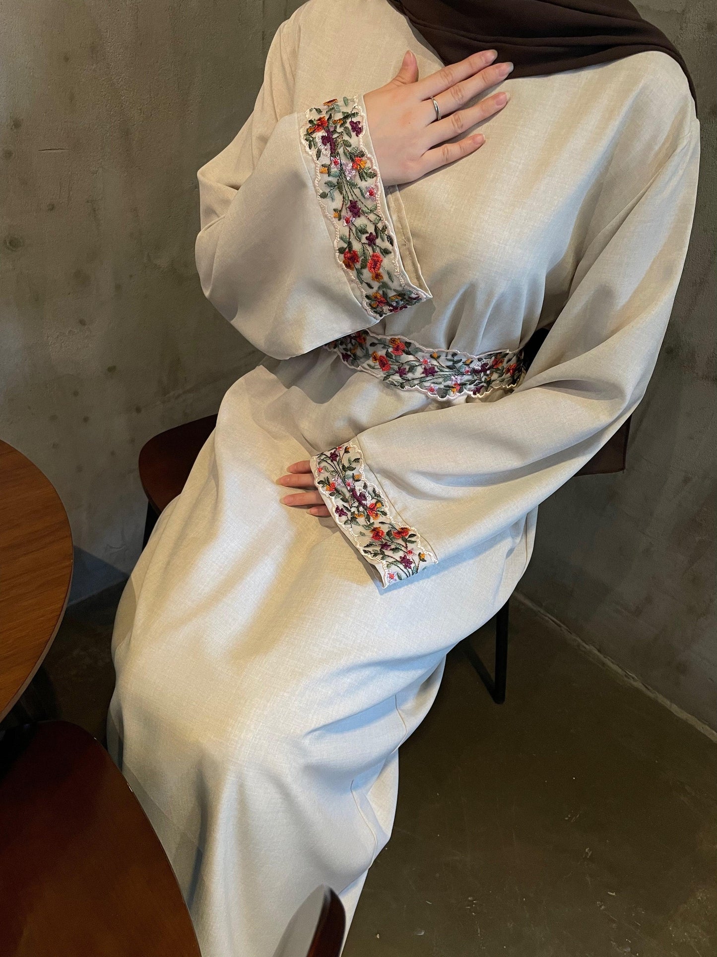#CL23  Luxury Textured Abaya Dress | Heavy Embroidery & Breezy Modest Silhouette (S-2XL)