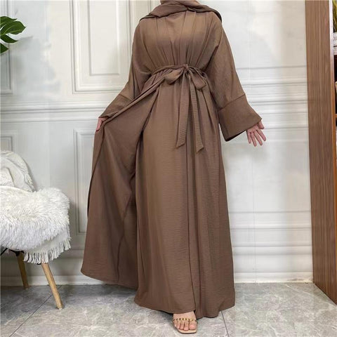 #CL19 Solid Abaya Outfit, Four-piece Set Cotton And Linen Abaya, Muslim long dress