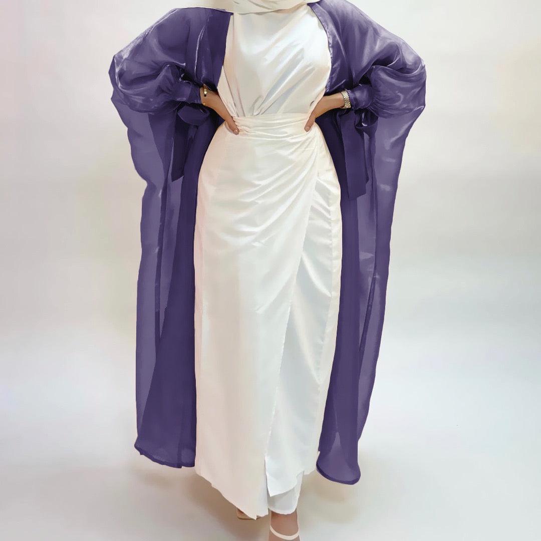 #CL15 Luxury Open Front Abaya | Organza with Silk-like Sheen ✦ 5 Sizes for Tall Women