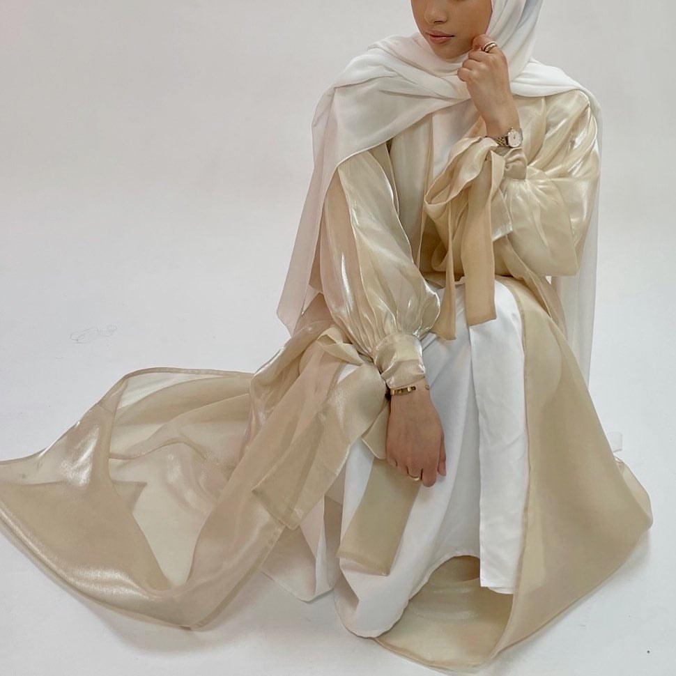 #CL15 Luxury Open Front Abaya | Organza with Silk-like Sheen ✦ 5 Sizes for Tall Women