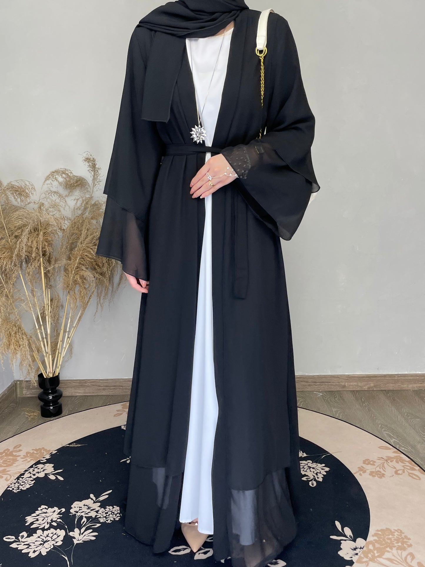 #CL24  Three-piece set Chiffon cardigan open abaya Muslim long women dress