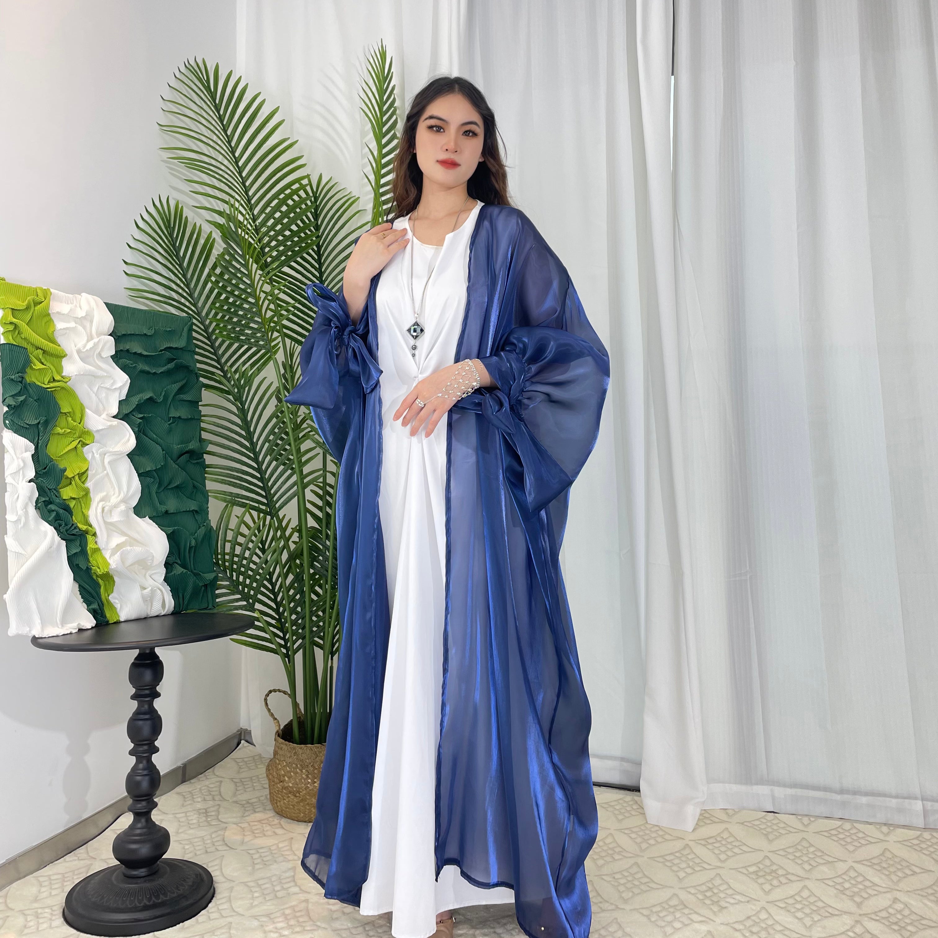 #CL15 Luxury Open Front Abaya | Organza with Silk-like Sheen ✦ 5 Sizes for Tall Women